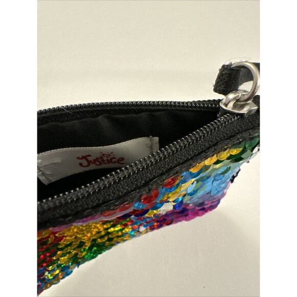 Justice Heart Rainbow Sequin Coin Purse Holder Wallet Wristlet 3.5" x 5"  J29 - Picture 2 of 3